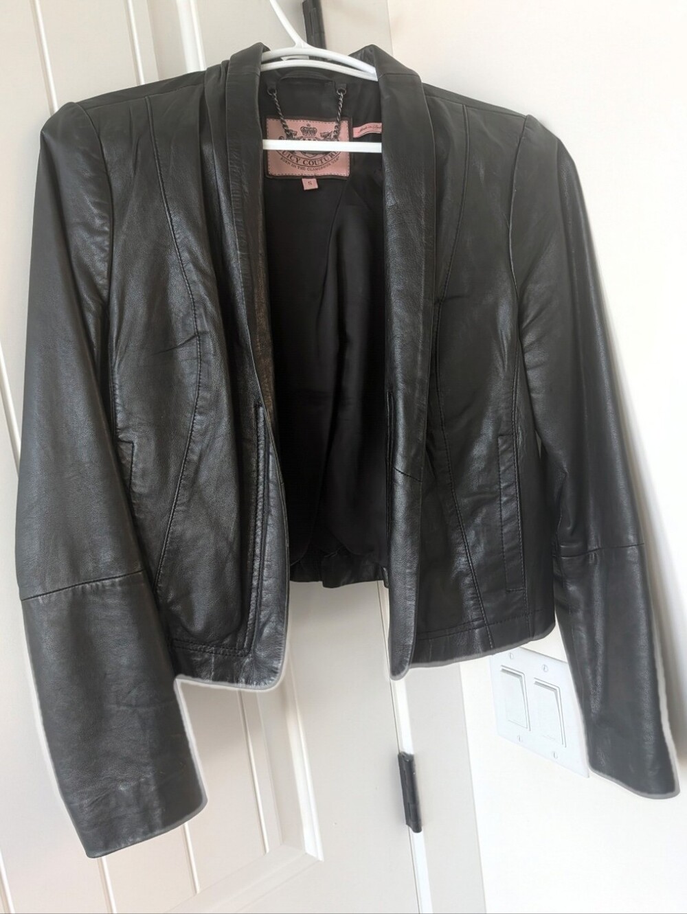 Vintage Y2K Juicy Couture Cropped Black Leather Jacket